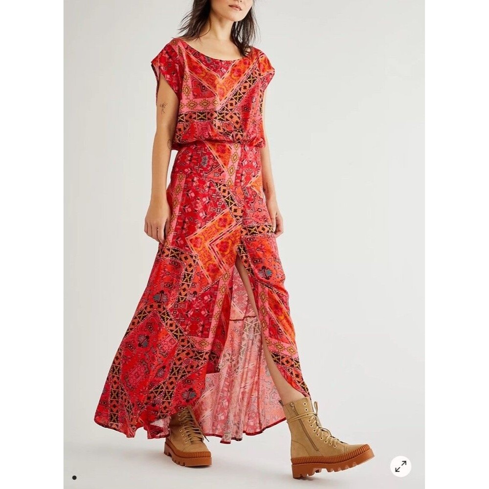 FREE PEOPLE Women's Blakely Dress Short Sleeve Red Maxi Dress XS NWT